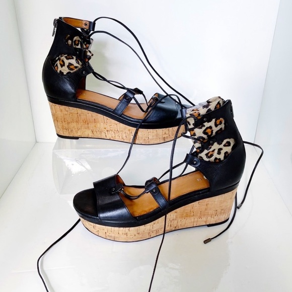 Coach “Barkley” Black Leather Platform Wedge Lace Up Sandals - Picture 4 of 9